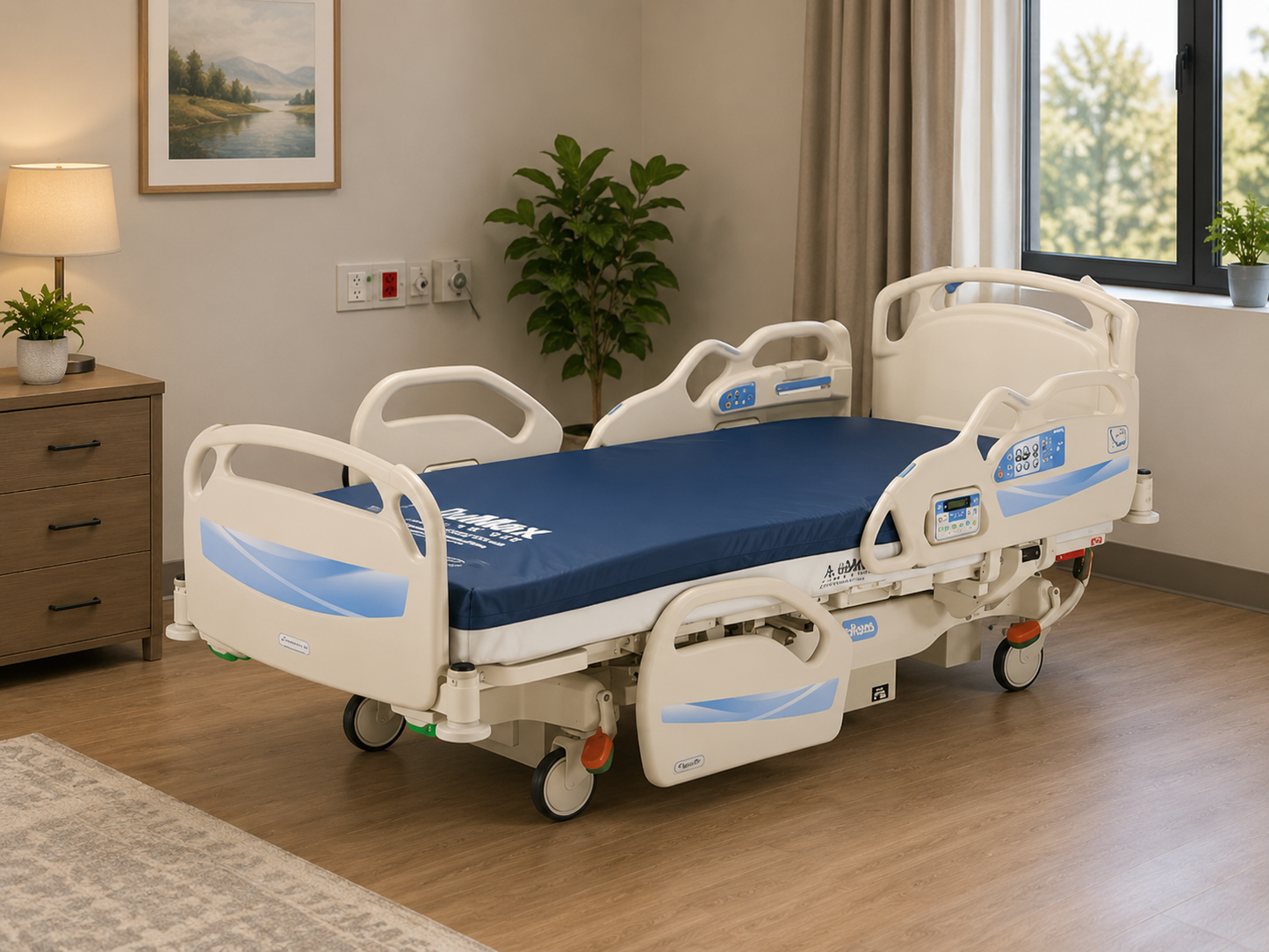 Hill-Rom Advanta 2 hospital bed in a room, flat position