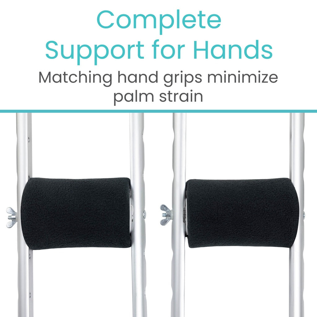 Fleece Crutch Pads with Hand Grips - Black
