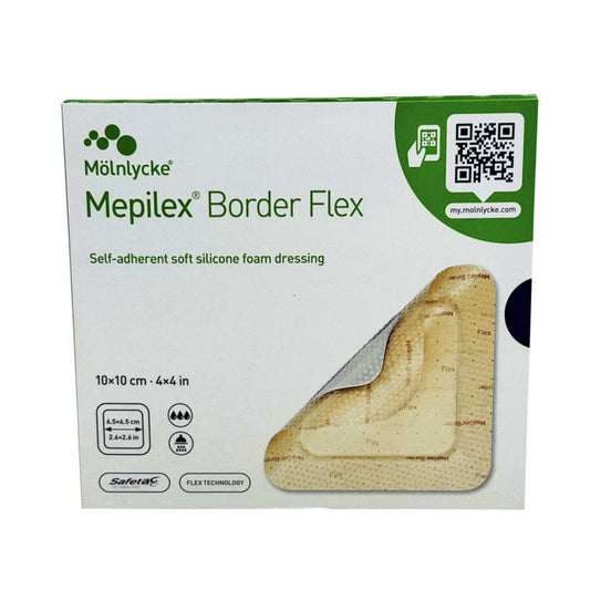 Mepilex Border Flex – Self-Adherent Soft Silicone Foam Dressing | 10x10cm (4x4in) | 1 Box of 5