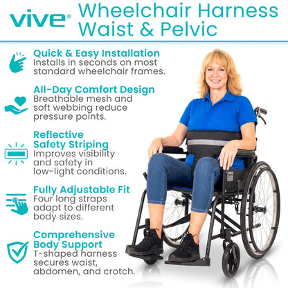 Adjustable Wheelchair Waist & Pelvic Support Harness - Mobility & Transfer Equipment