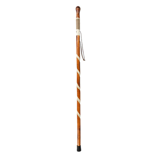 Carved Wooden Walking Stick With Non-Slip Rubber Tip - 48’’ - Mobility & Transfer Equipment
