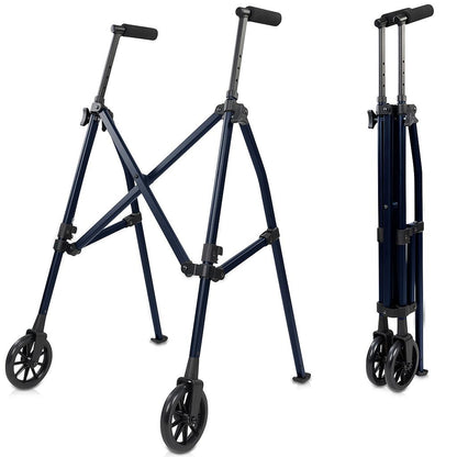 Compact Folding Airframe Walker With Front Wheels And Ski Glides - Midnight Blue - Mobility & Transfer Equipment