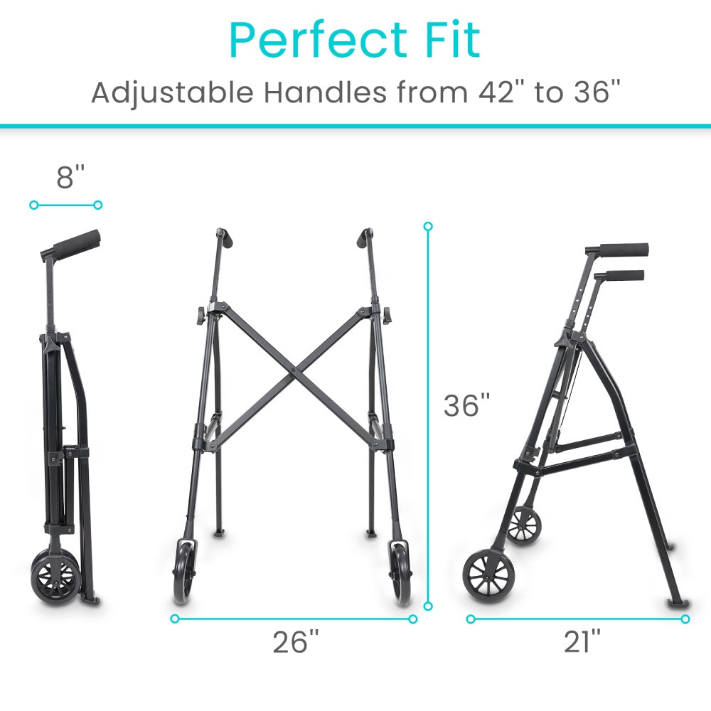 Compact Folding Airframe Walker With Front Wheels And Ski Glides - Mobility & Transfer Equipment