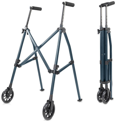 Compact Folding Airframe Walker With Front Wheels And Ski Glides - Grey - Mobility & Transfer Equipment