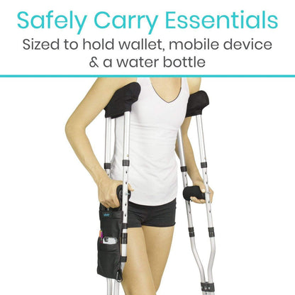 Crutch Storage Bag With Dual Pockets Adjustable Waterproof Pouch - Crutch Storage Bag