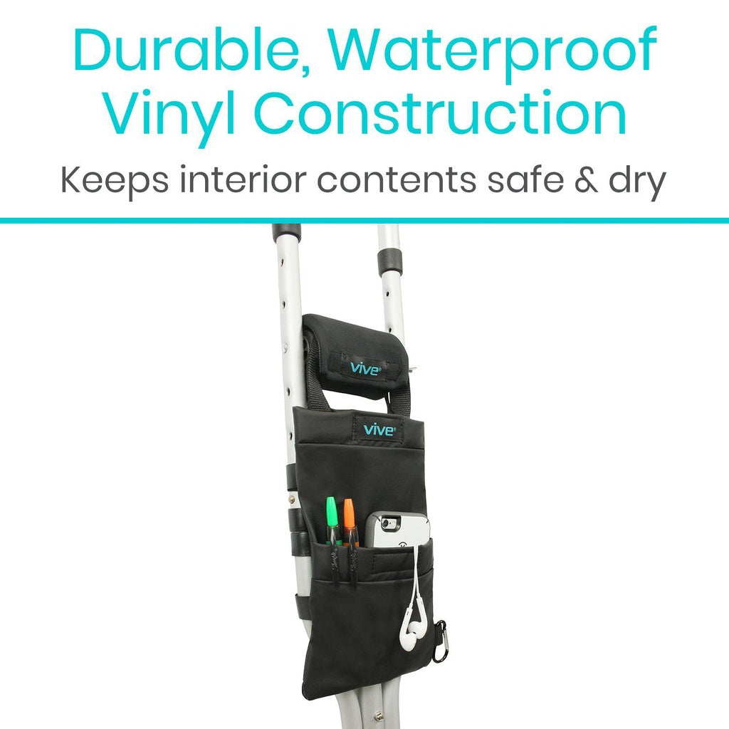 Crutch Storage Bag With Dual Pockets Adjustable Waterproof Pouch - Crutch Storage Bag