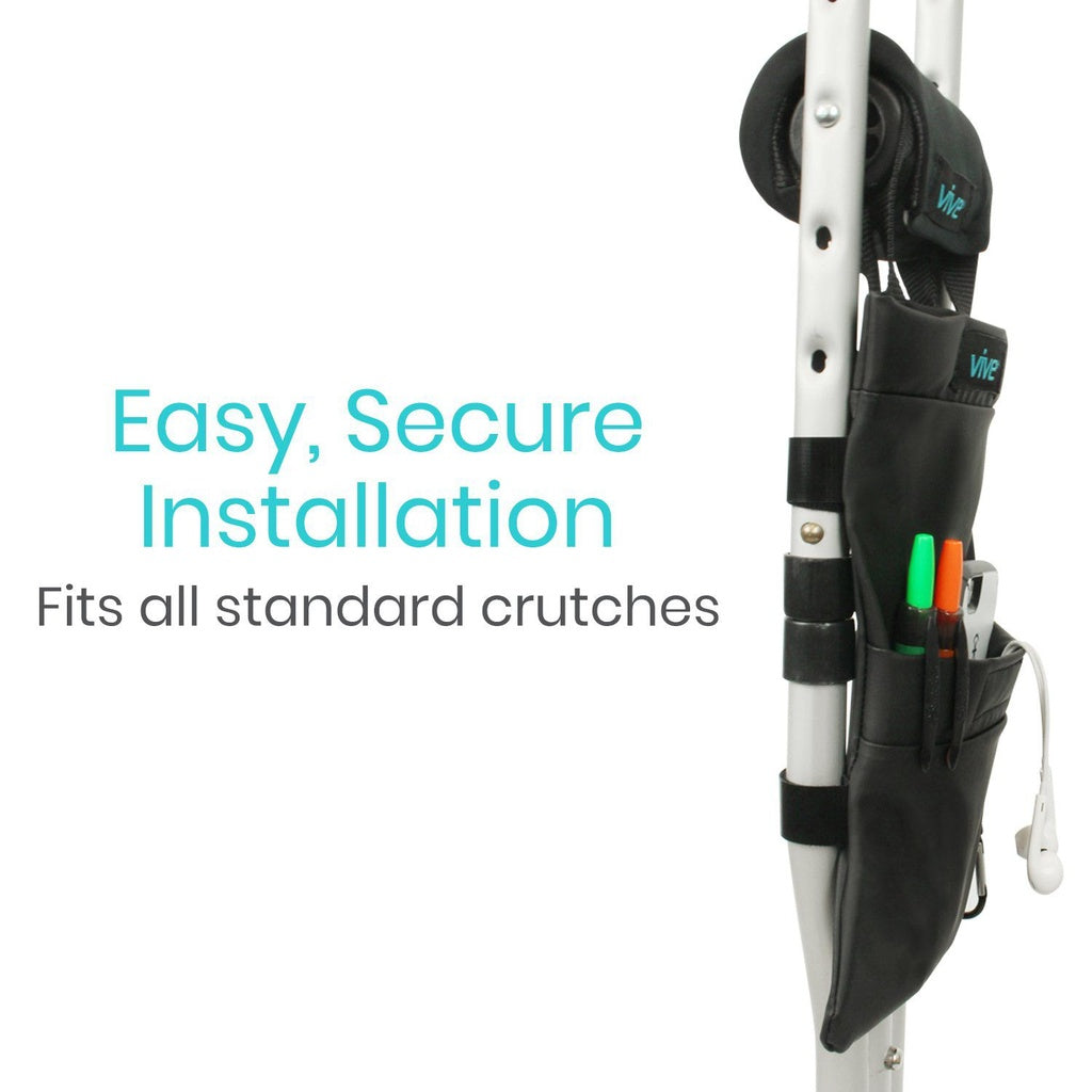 Crutch Storage Bag With Dual Pockets Adjustable Waterproof Pouch - Crutch Storage Bag