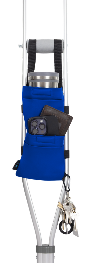 Crutch Storage Bag With Dual Pockets Adjustable Waterproof Pouch - Blue - Crutch Storage Bag