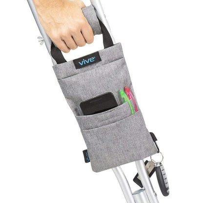 Crutch Storage Bag With Dual Pockets Adjustable Waterproof Pouch - Grey - Crutch Storage Bag
