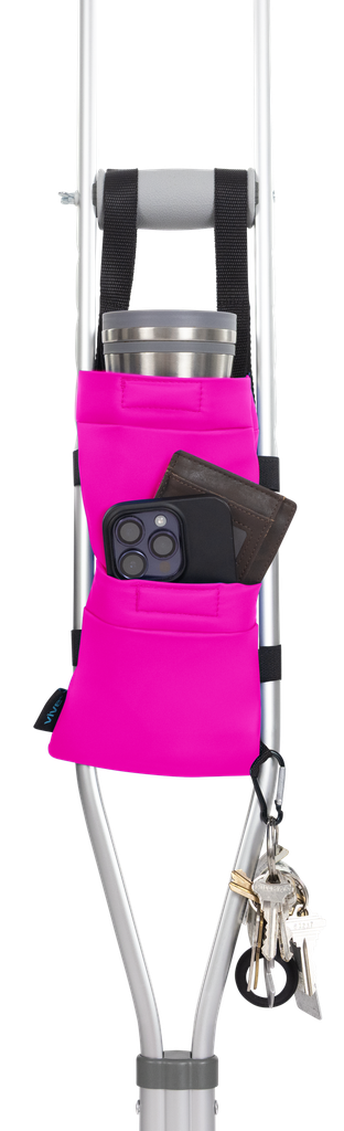 Crutch Storage Bag With Dual Pockets Adjustable Waterproof Pouch - Pink - Crutch Storage Bag