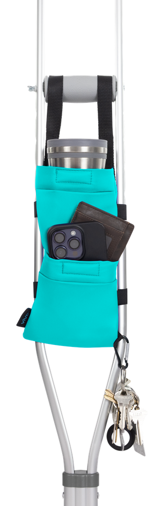 Crutch Storage Bag With Dual Pockets Adjustable Waterproof Pouch - Teal - Crutch Storage Bag