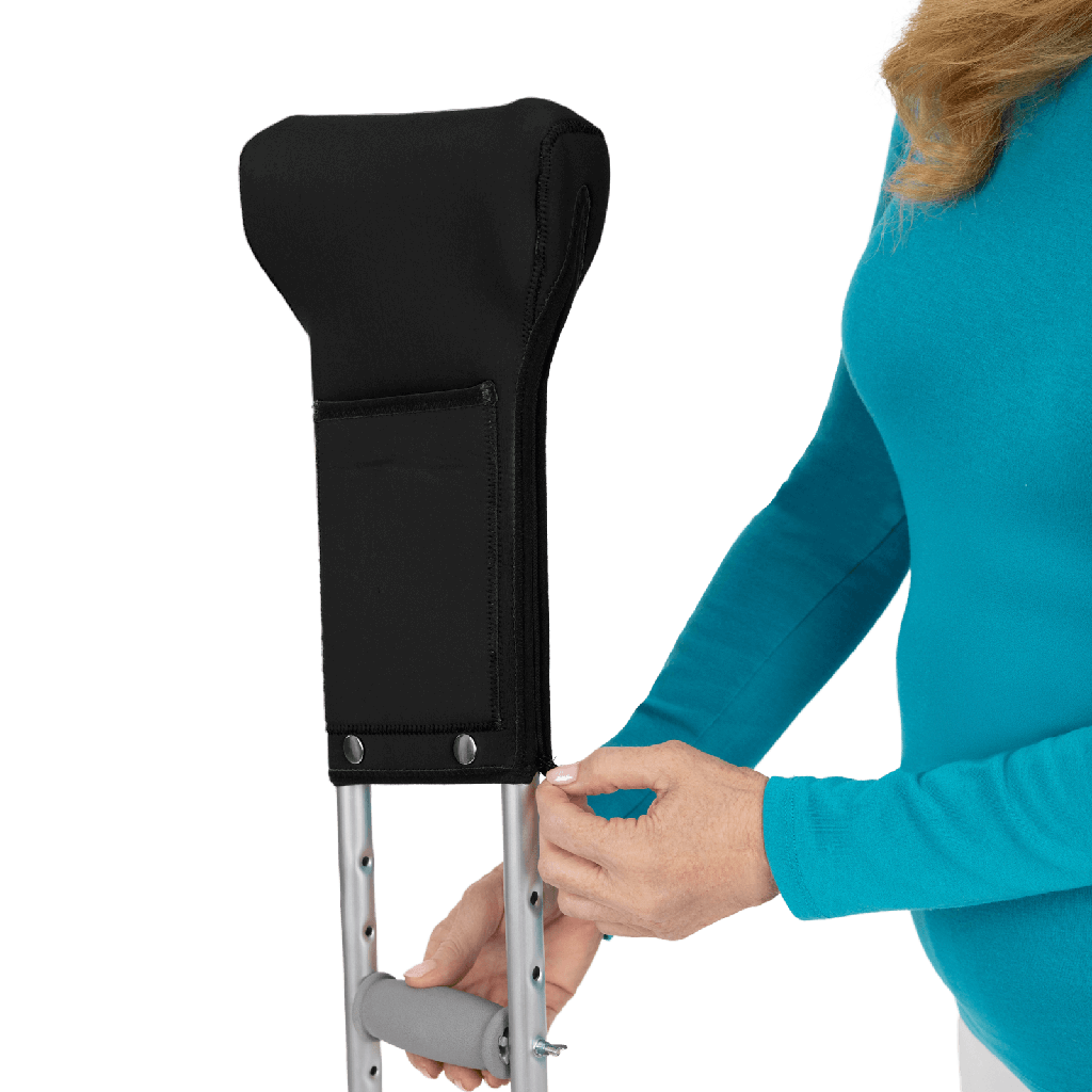 Crutch Pads with Ergonomic Pouch - Black