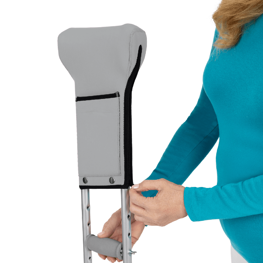 Crutch Pads with Ergonomic Pouch - Grey