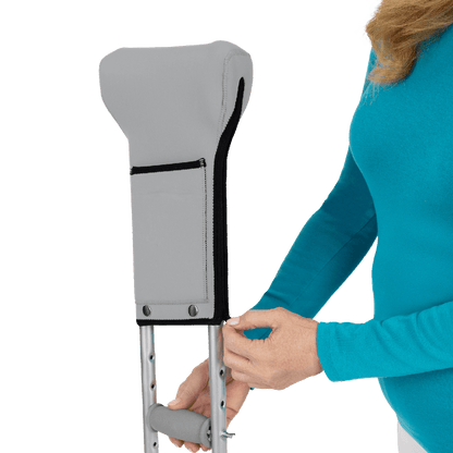 Crutch Pads with Ergonomic Pouch - Grey