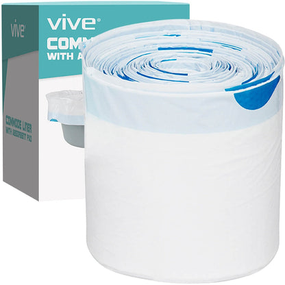 Disposable Commode Liners With Absorbent Pads and Drawstrings - 48 Count - Commode Liners
