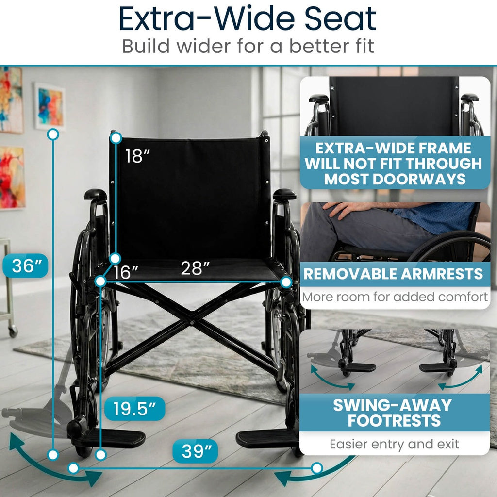 Extra-Wide Bariatric Wheelchair With Heavy-Duty Frame And 600-lb Capacity - Mobility & Transfer Equipment
