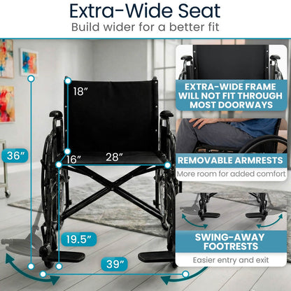 Extra-Wide Bariatric Wheelchair With Heavy-Duty Frame And 600-lb Capacity - Mobility & Transfer Equipment
