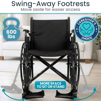 Extra-Wide Bariatric Wheelchair With Heavy-Duty Frame And 600-lb Capacity - Mobility & Transfer Equipment