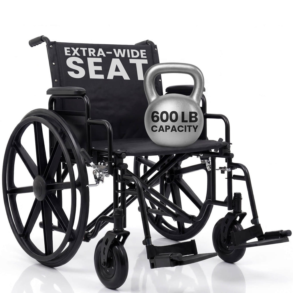 Extra-Wide Bariatric Wheelchair With Heavy-Duty Frame And 600-lb Capacity - 26’’ - Mobility & Transfer Equipment