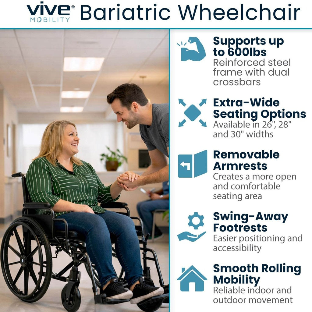 Extra-Wide Bariatric Wheelchair With Heavy-Duty Frame And 600-lb Capacity - Mobility & Transfer Equipment