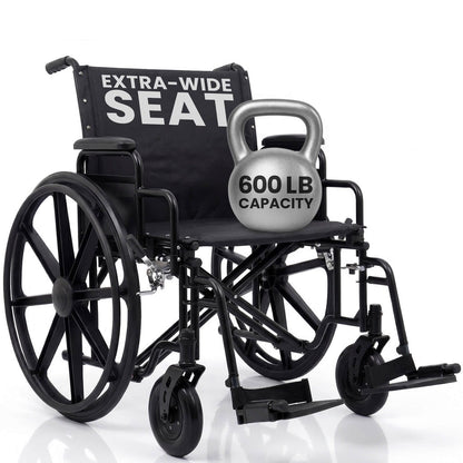 Extra-Wide Bariatric Wheelchair With Heavy-Duty Frame And 600-lb Capacity - Mobility & Transfer Equipment