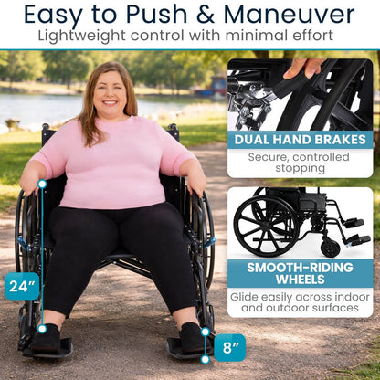 Extra-Wide Bariatric Wheelchair With Heavy-Duty Frame And 600-lb Capacity - Mobility & Transfer Equipment