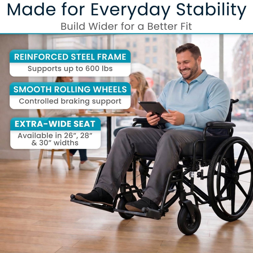 Extra-Wide Bariatric Wheelchair With Heavy-Duty Frame And 600-lb Capacity - Mobility & Transfer Equipment