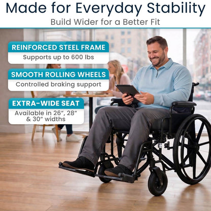 Extra-Wide Bariatric Wheelchair With Heavy-Duty Frame And 600-lb Capacity - Mobility & Transfer Equipment