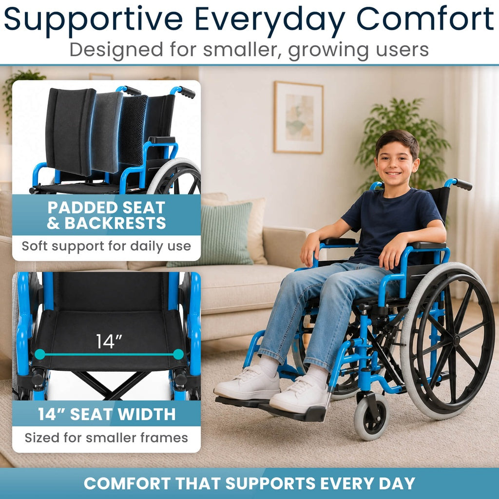 Folding Pediatric Wheelchair With 14-Inch Seat And 150-lb Capacity - 14’’ - Mobility & Transfer Equipment