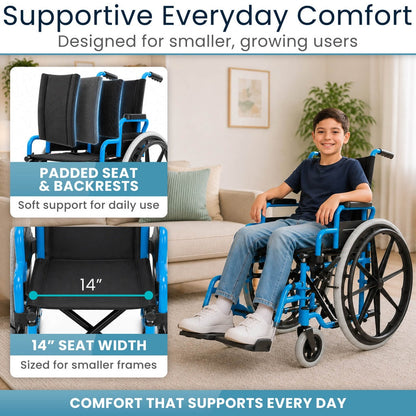 Folding Pediatric Wheelchair With 14-Inch Seat And 150-lb Capacity - 14’’ - Mobility & Transfer Equipment