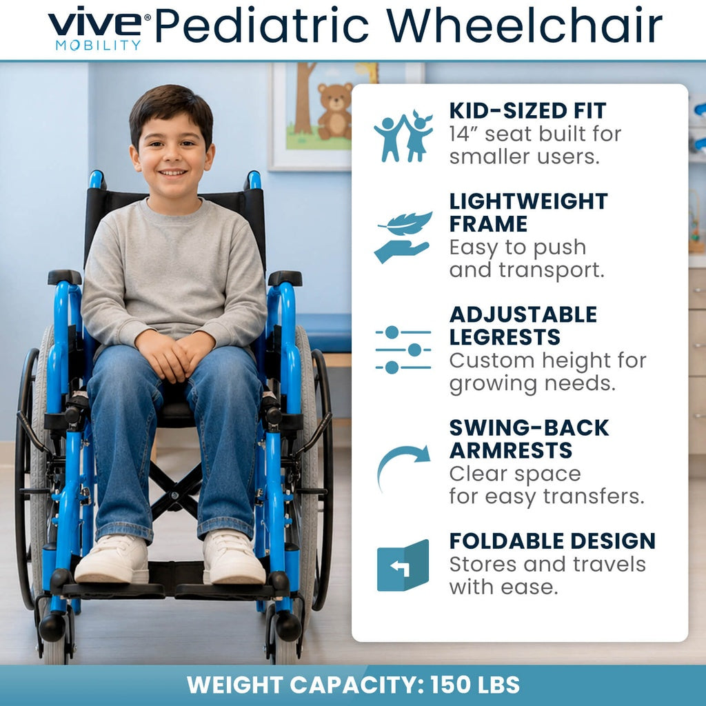Folding Pediatric Wheelchair With 14-Inch Seat And 150-lb Capacity - 14’’ - Mobility & Transfer Equipment