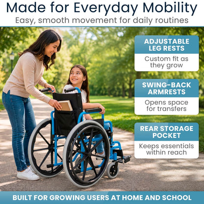 Folding Pediatric Wheelchair With 14-Inch Seat And 150-lb Capacity - 14’’ - Mobility & Transfer Equipment
