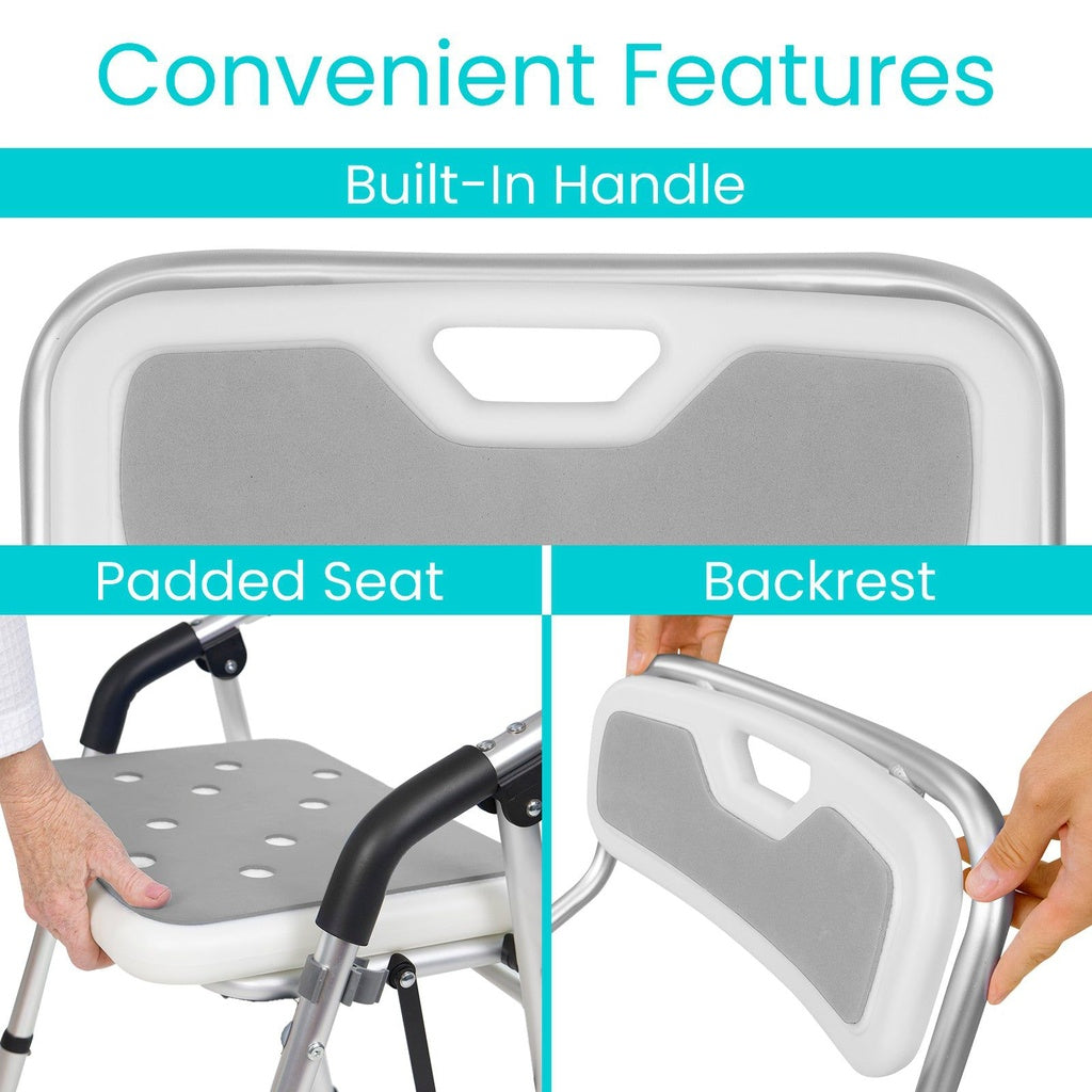 Folding Shower Chair With Non-Slip Support Feet - Bathroom Safety & Daily Living