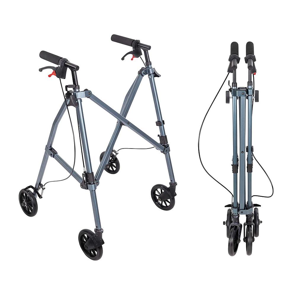Four-Wheel Folding Air-Frame Walker With Hand Brakes - Grey - Mobility & Transfer Equipment