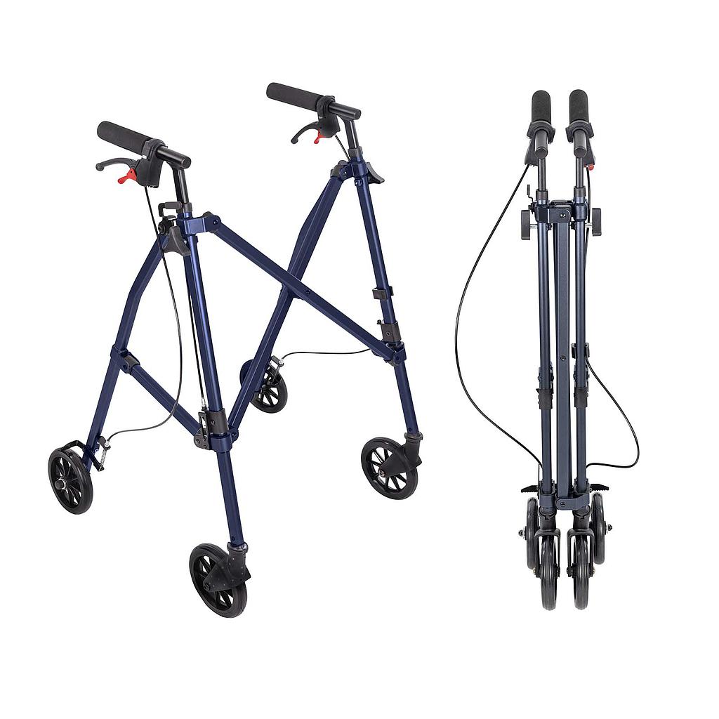 Four-Wheel Folding Air-Frame Walker With Hand Brakes - Midnight Blue - Mobility & Transfer Equipment