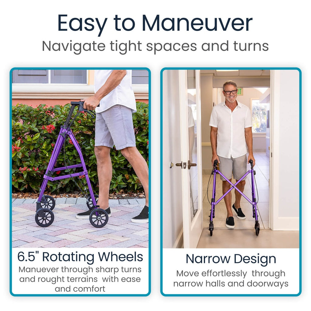 Four-Wheel Folding Air-Frame Walker With Hand Brakes - Mobility & Transfer Equipment