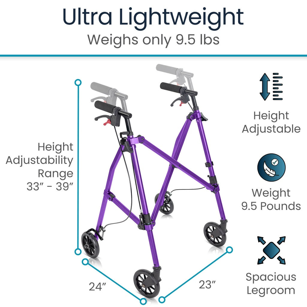 Four-Wheel Folding Air-Frame Walker With Hand Brakes - Mobility & Transfer Equipment