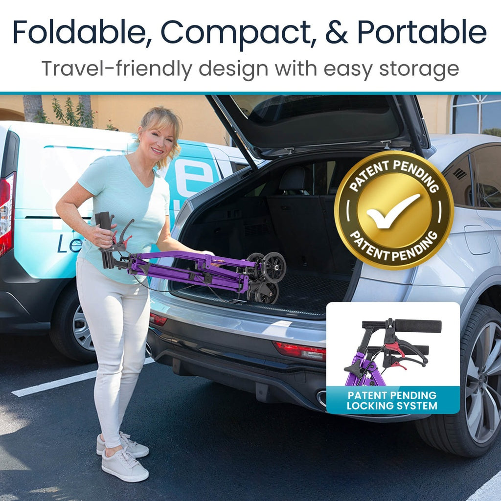 Four-Wheel Folding Air-Frame Walker With Hand Brakes - Mobility & Transfer Equipment