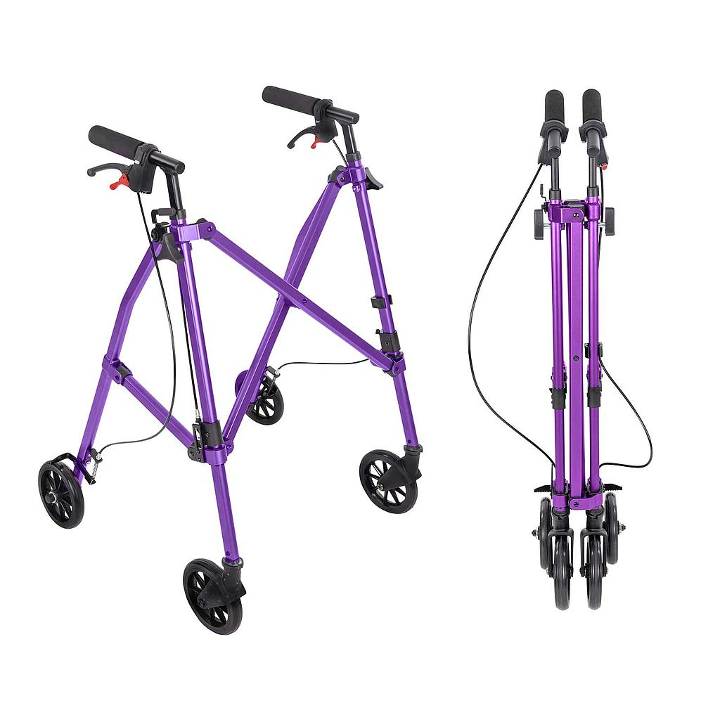 Four-Wheel Folding Air-Frame Walker With Hand Brakes - Purple - Mobility & Transfer Equipment