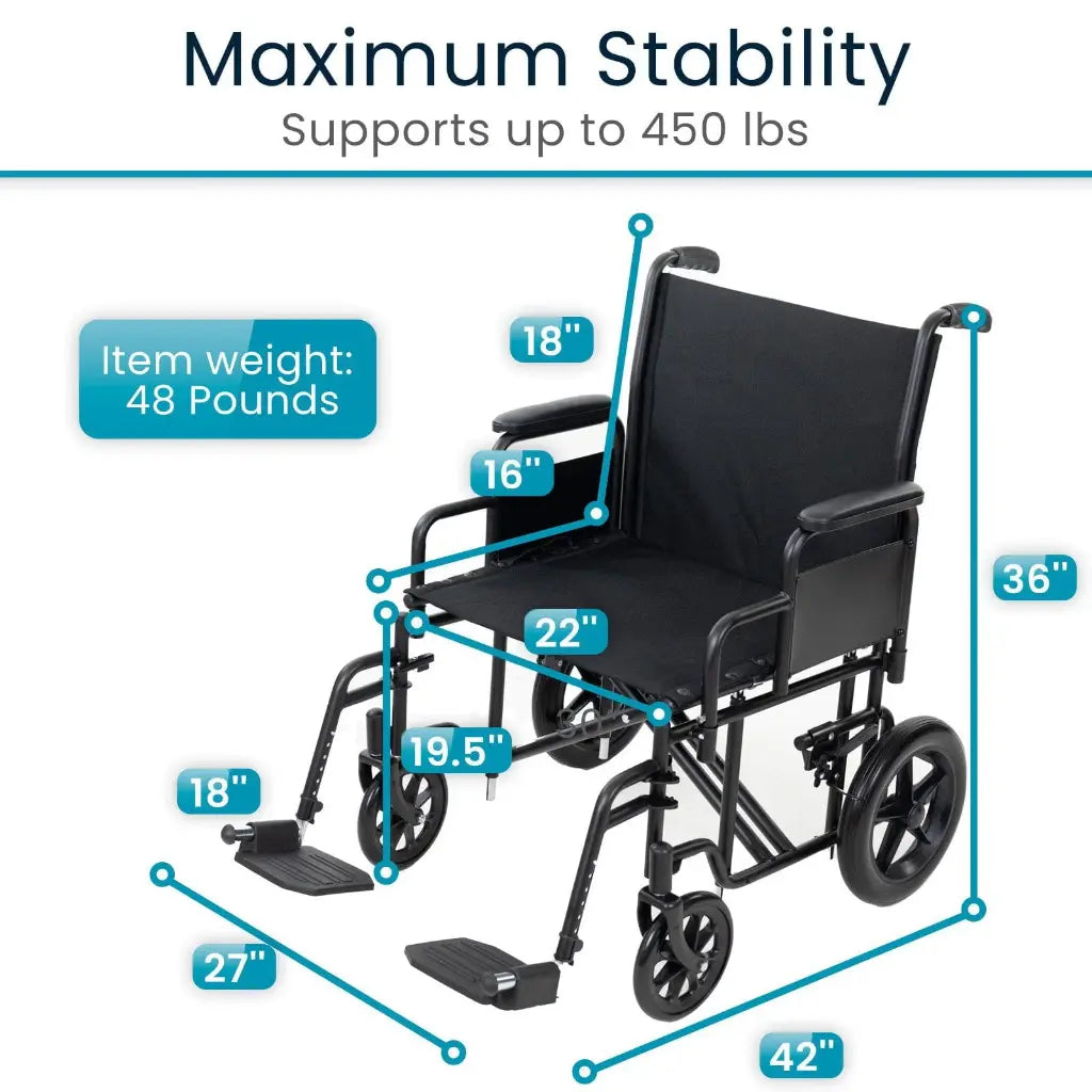 Bariatric Transport Wheelchair (22’’ 450lbs) - 22’’
