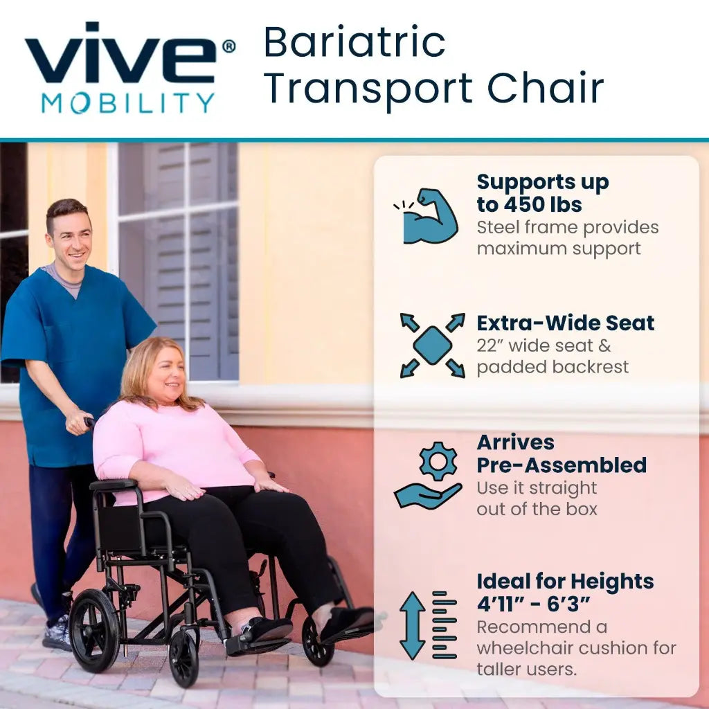 Bariatric Transport Wheelchair (22’’ 450lbs) - 22’’