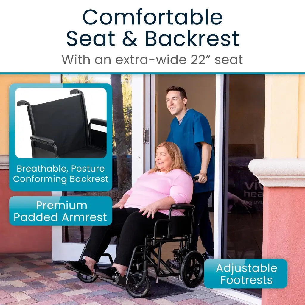 Bariatric Transport Wheelchair (22’’ 450lbs) - 22’’