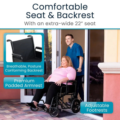 Bariatric Transport Wheelchair (22’’ 450lbs) - 22’’