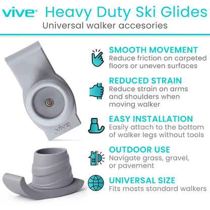 Walker Ski Glides Heavy Duty - Grey / 2 Pack