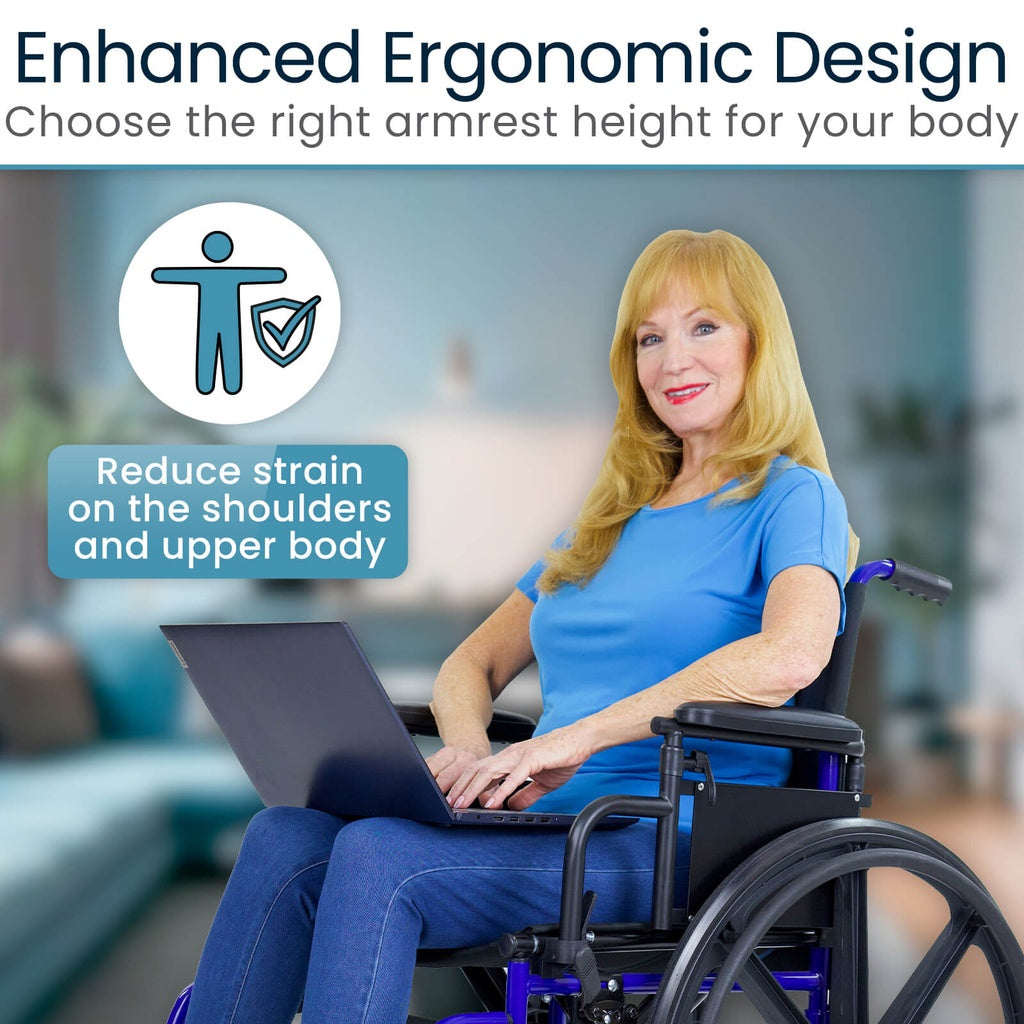 Height-Adjustable Wheelchair Armrests, Pair With Padded Supports - Mobility & Transfer Equipment