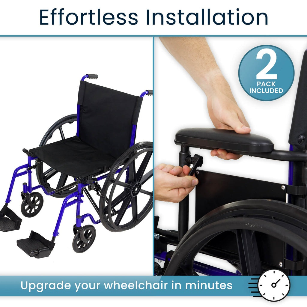 Height-Adjustable Wheelchair Armrests, Pair With Padded Supports - Mobility & Transfer Equipment
