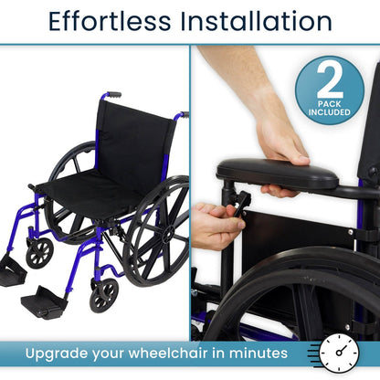 Height-Adjustable Wheelchair Armrests, Pair With Padded Supports - Mobility & Transfer Equipment