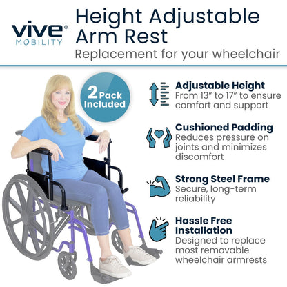 Height-Adjustable Wheelchair Armrests, Pair With Padded Supports - Mobility & Transfer Equipment