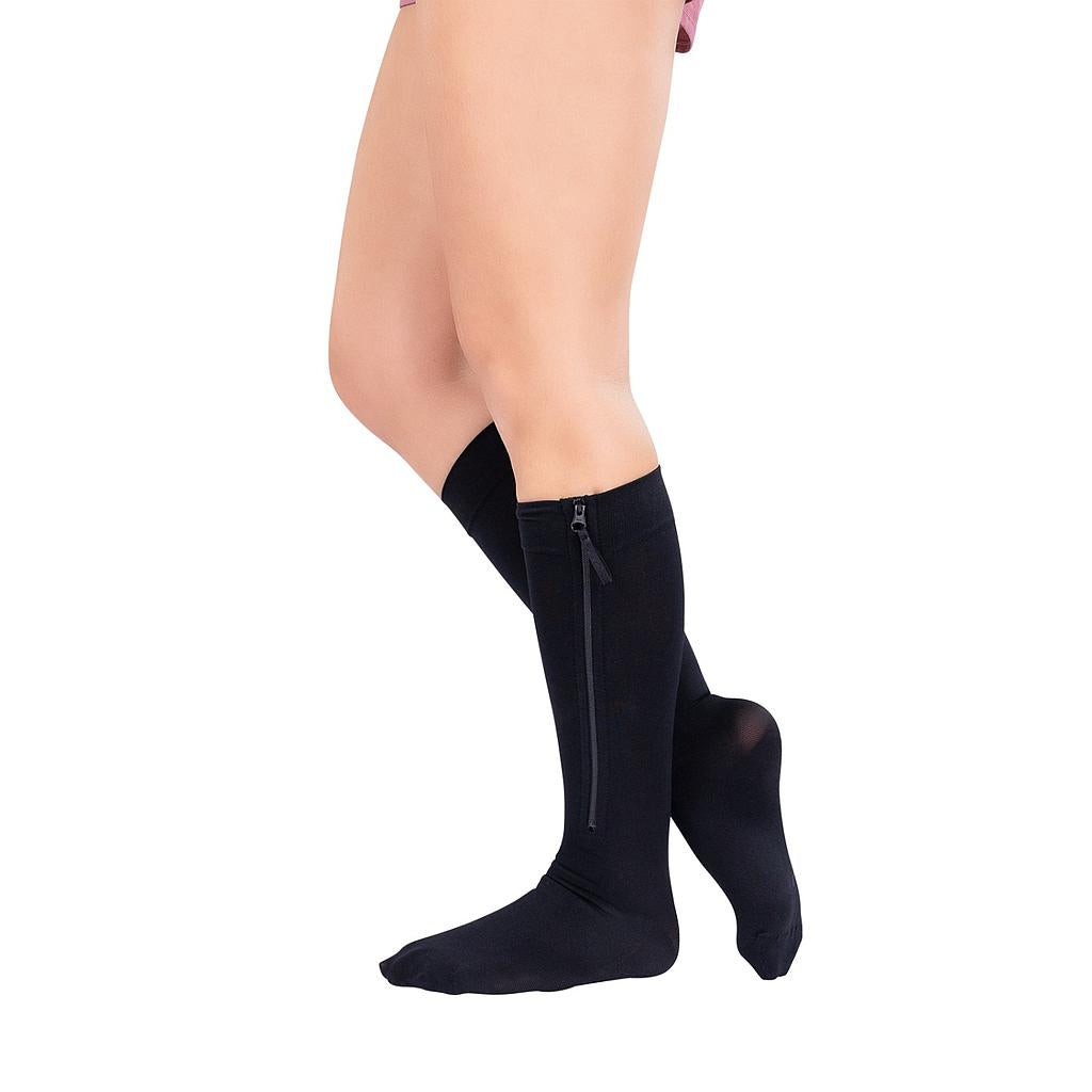 Zippered Knee High Compression Stockings 20-30mmHg - 2X-Large / Black