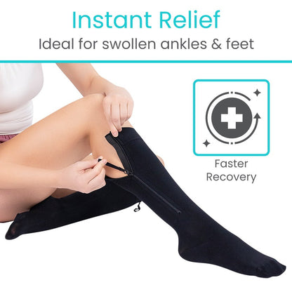 Zippered Knee High Compression Stockings 20-30mmHg